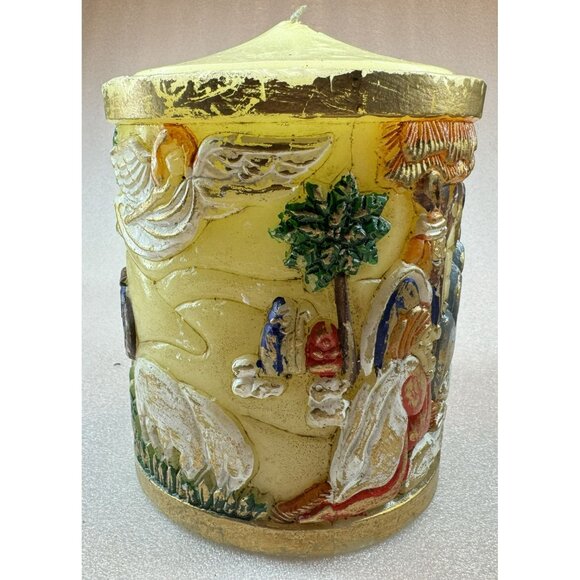 Nativity Pillar Candle Molded Handpainted Christmas Holy Family Wise Men Angels - Picture 6 of 6